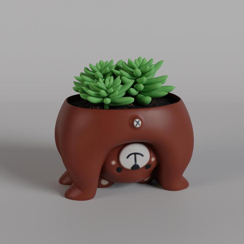 Adorable 3D Printed Bear Planter for Succulents and Small Plants - Unique Home Decor