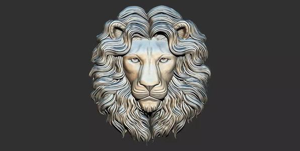 3D Lion Head Relief Printable Model cnc