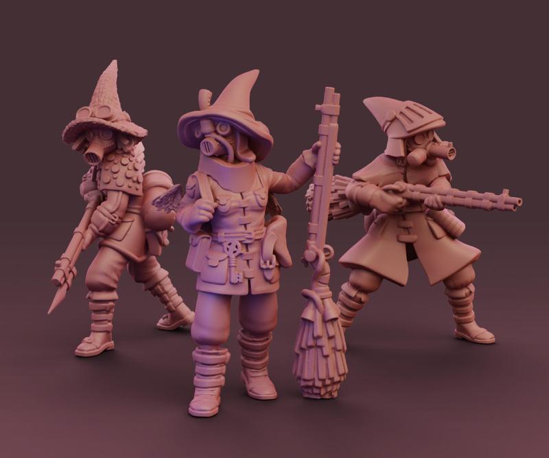 Coven Sisters 01 - postapocalyptic soldier witches   - monopose - 10 Models in various poses