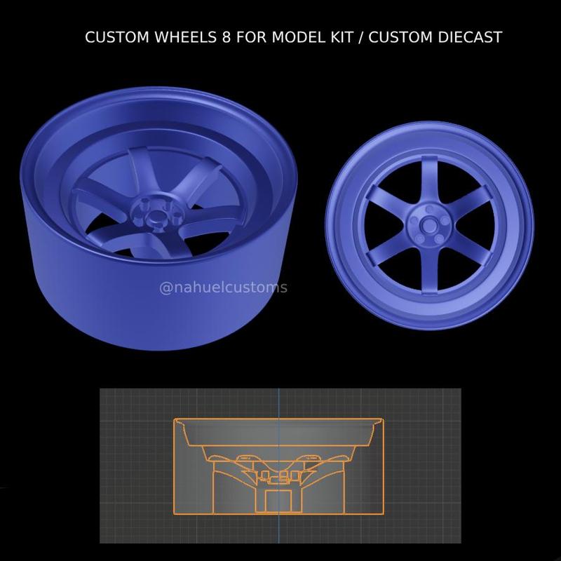 CUSTOM WHEELS 8 FOR MODEL KIT / CUSTOM DIECAST