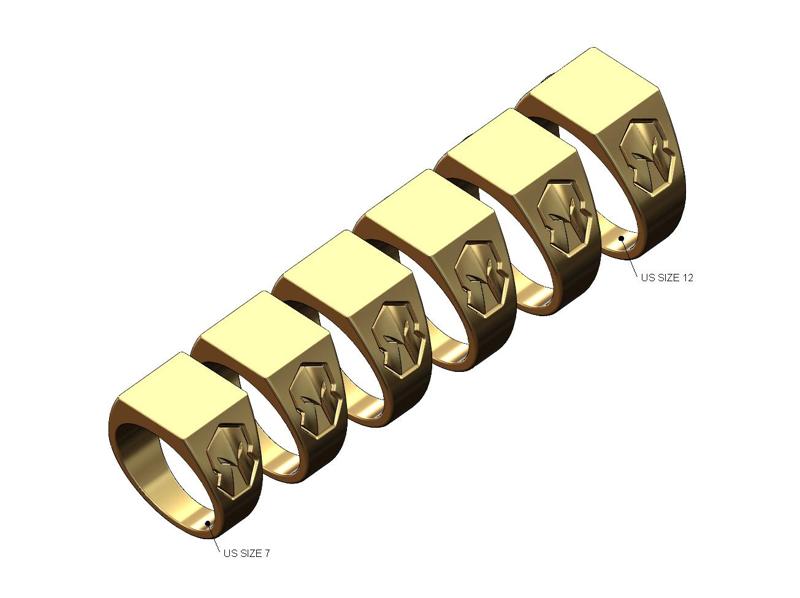 Square top spartan helmet sides signet ring US sizes 7to12 3D print model
