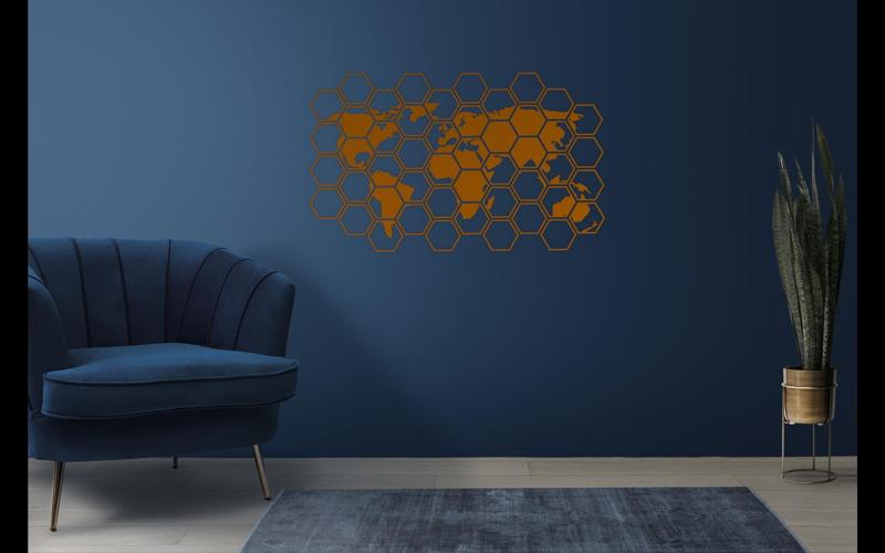 Hexagon World Map Wall Art - Laser Cut Files - SVG DXF PDF STL