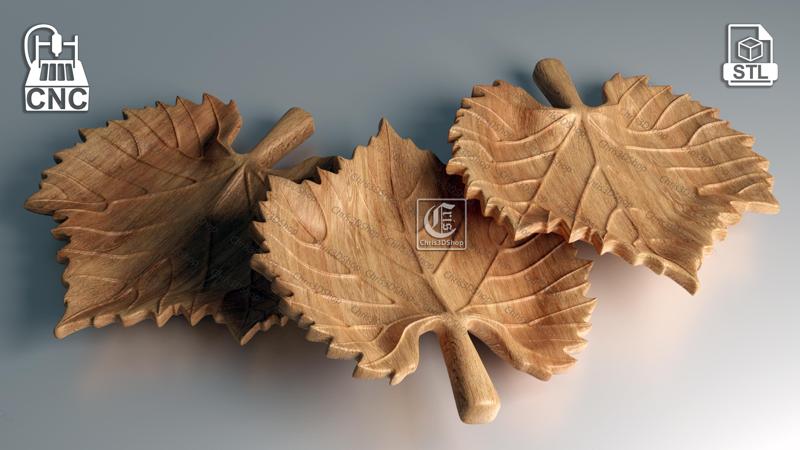 Vine Leaf Shaped Tray - 3D STL Model designed for Aspire Vcarve Carveco Artcam