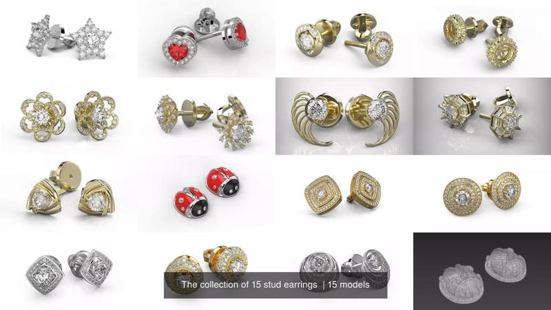 The collection of 15 stud earrings