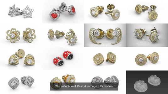 The collection of 15 stud earrings