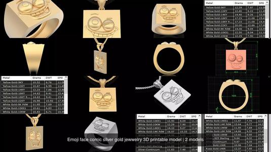 Emoji face comic silver gold jewwelry 3D printable model 3D Model Collection