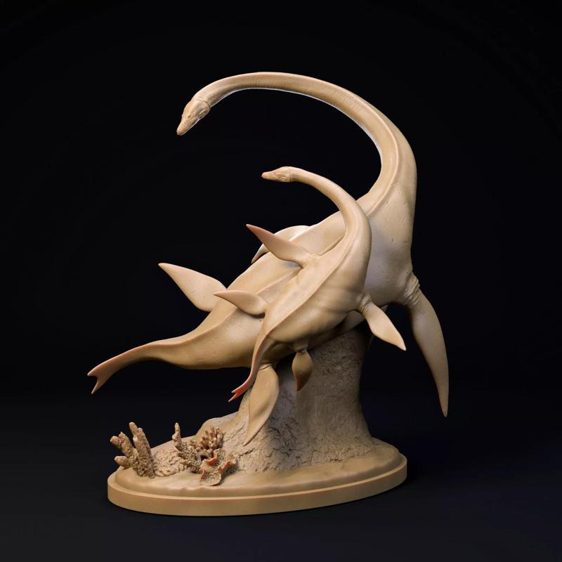 Elasmosaurus mother and calf 1-35 scale pre-supported