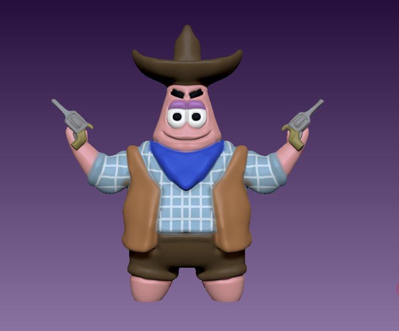 patrick star from spongebob as western cowboy gunslinger
