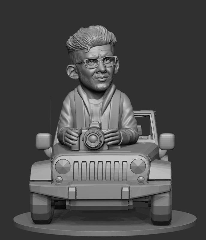 men with camra and jeep