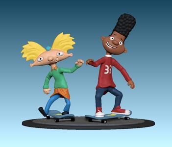 arnold and Gerald skating with skateboard from hey arnold cartoon