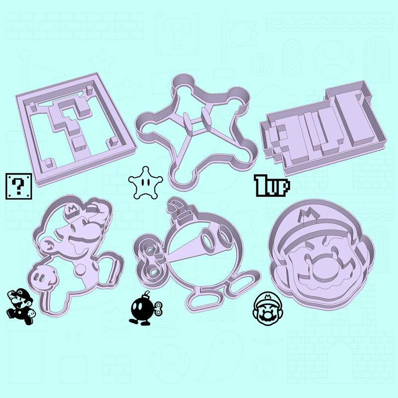 The Super Mario Bros. cookie cutters - star power set / bundle - 6 pieces