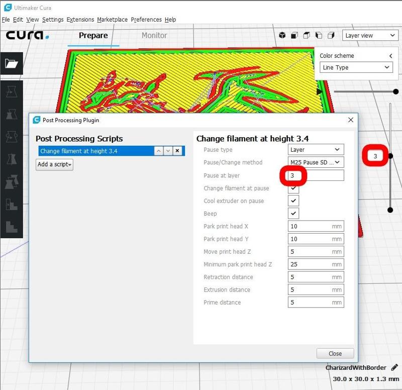 Change Filament At Z Cura Plugin