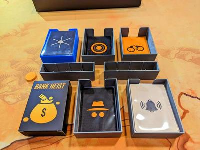 Bank Heist board game insert/organizer - supports sleeved cards