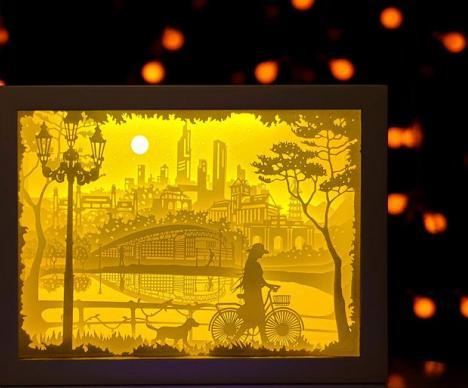 girl and dog walking lightbox