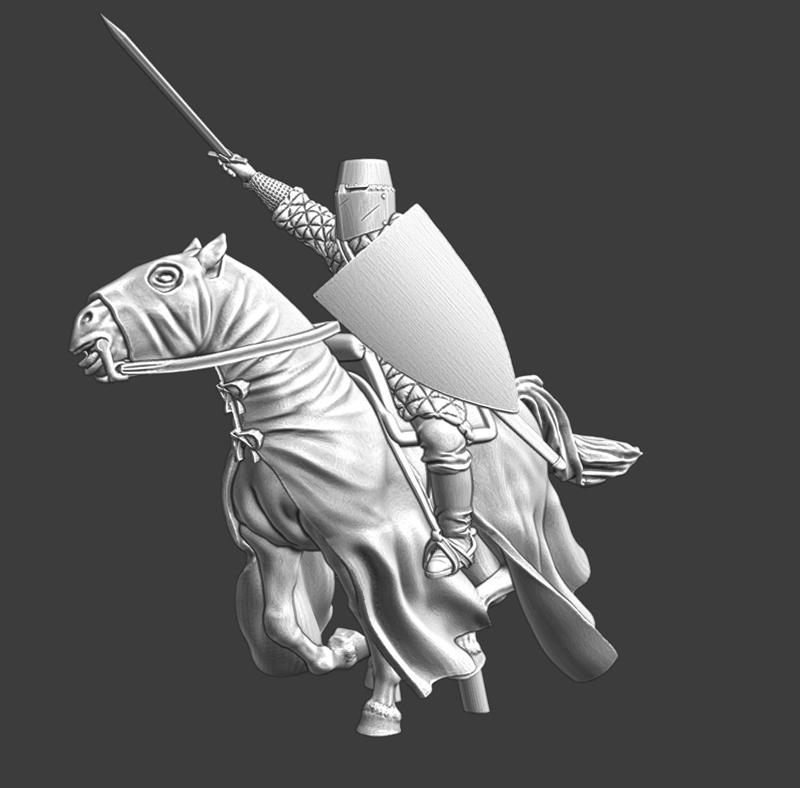 Medieval knight charging with sword