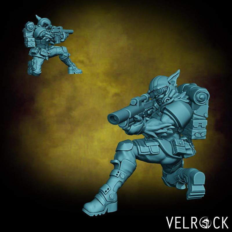 Female Catian Shock Trooper with Laser Gun 4 (PRESUPPORTED)