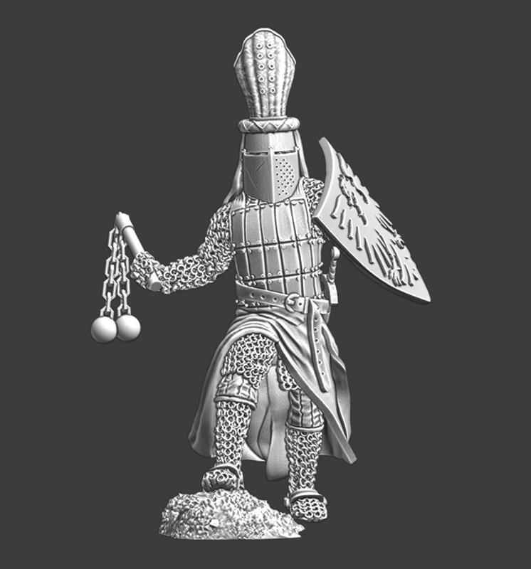 Medieval Knight w. crested helmet & flail