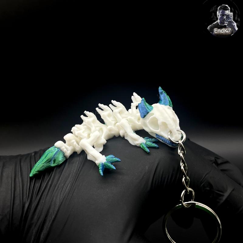 Skeleton Dragon Keychain - Articulated, Print in Place - No Supports
