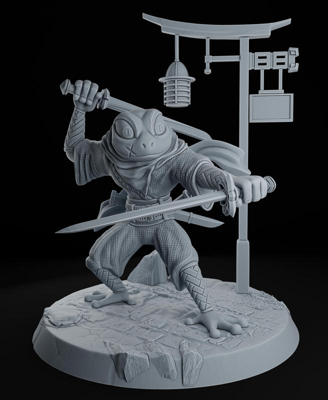 Samurai Ronin Frog Miniature + free Japanese style themed base + free dragon skull warhammer