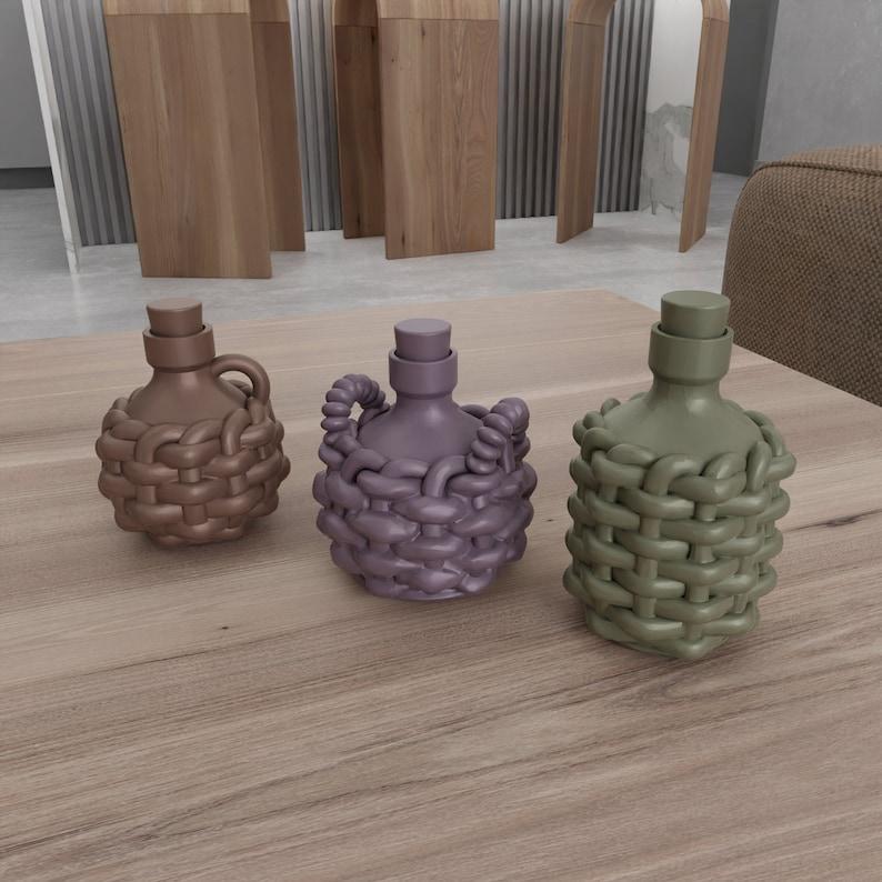 3D Wicker Bottles Decor with 3D Stl Files & Home Decor, 3D Printing, Wine Bottle, 3D Printed Decor, Demijohn Bottle, Bottle, Gift for Her