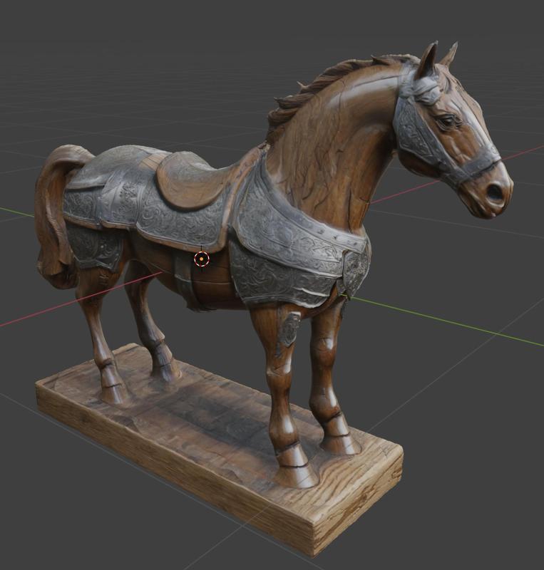 Horse statue with carved armor