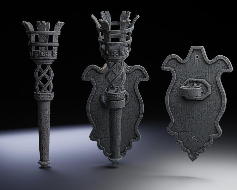 Medieval Torch and Holder : Wall Mount