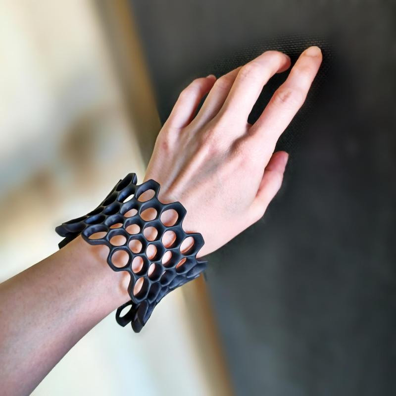 Hex raised edge cuff bangle