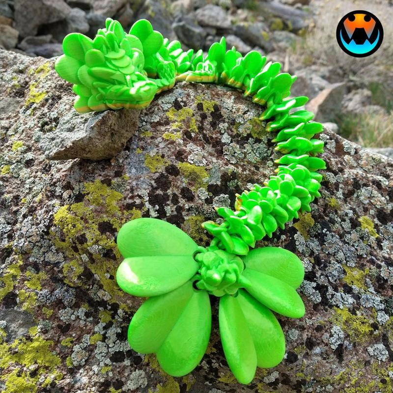 Lucky Clover Dragon, St. Patrick's Day Articulating Flexi Wiggle Pet, Print in Place, Fantasy Shamrock Dragon