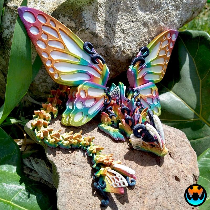 Butterfly Dragon, Cinderwing3d, Articulating Flexi Dragon, Spring Fairy Dragon, Print-in-Place, No Supports