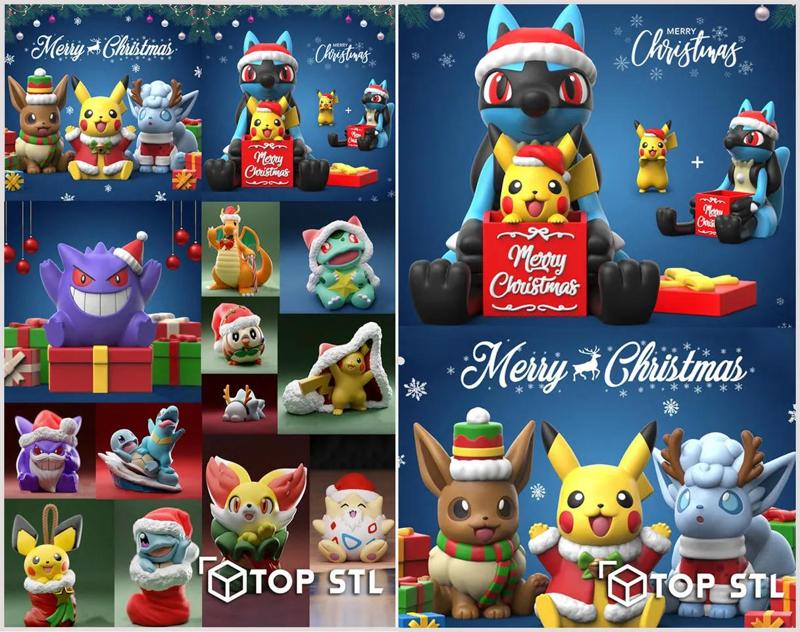 Pokemon Christmas Pack STL 3D Print Models   