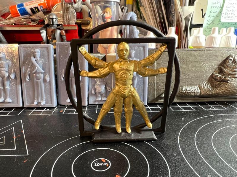 DA VINCI'S VITRUVIAN DROID C-3P0 VINTAGE STAR WARS CUSTOM ACTION FIGURE, KENNER 3.75", 1/18, DIORAMA DISPLAY