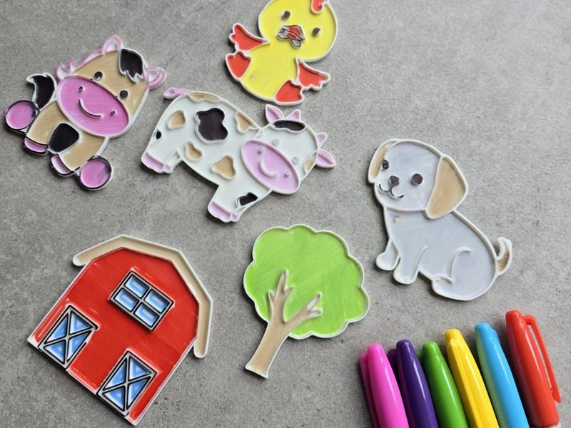 Cute Farm Animals Coloring Set Barn Chick Dog Cow