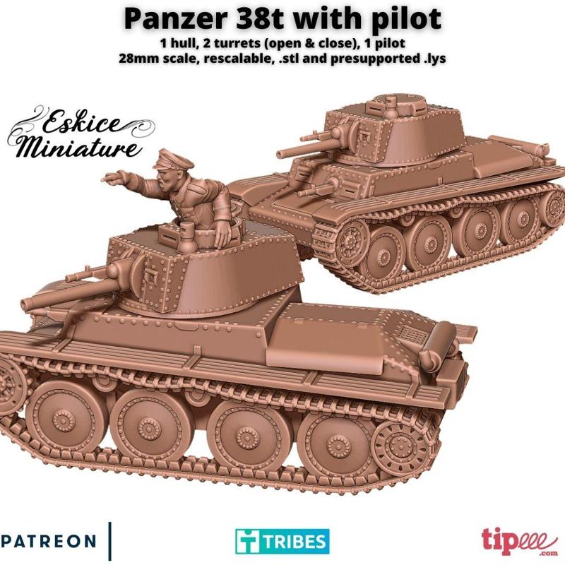 Panzer 38t with pilot - 28mm