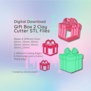 Clay Cutter STL File - Gift Box 2 - Christmas Present Earring Digital File Download- 8 sizes and 2 Cutter Versions, cookie cutter