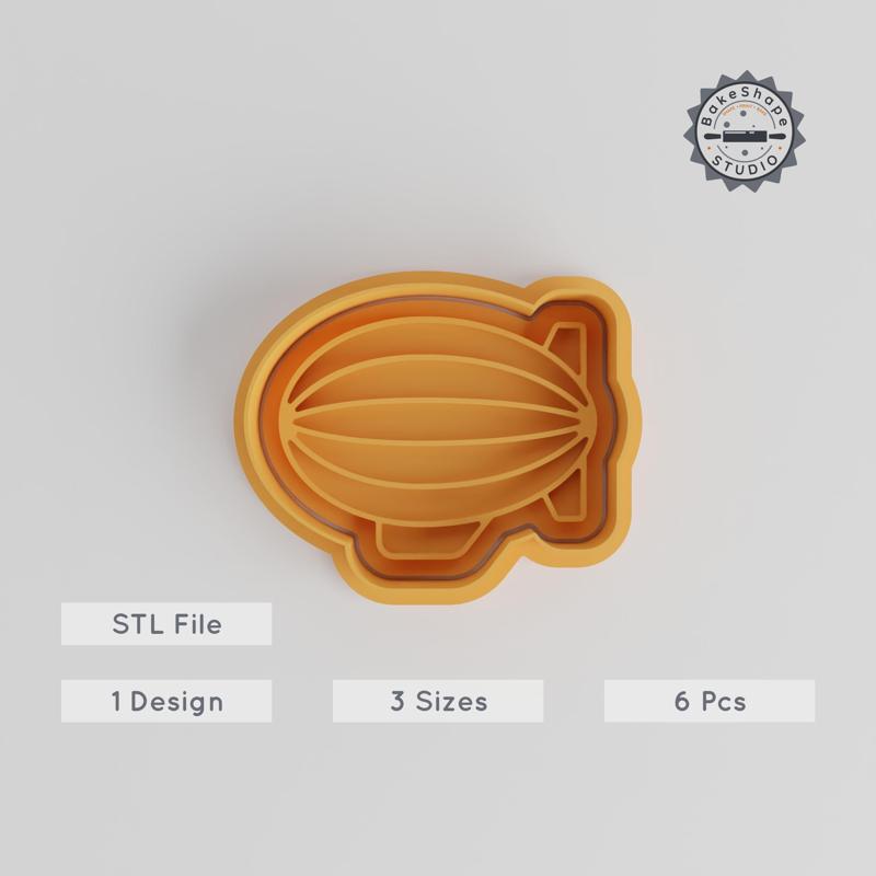 Blimp Cookie Cutter & Stamp Set, Airship Fondant Decor, Flying Aircraft Shapes, 6-Piece Sky Cruiser Designs, S/M/L