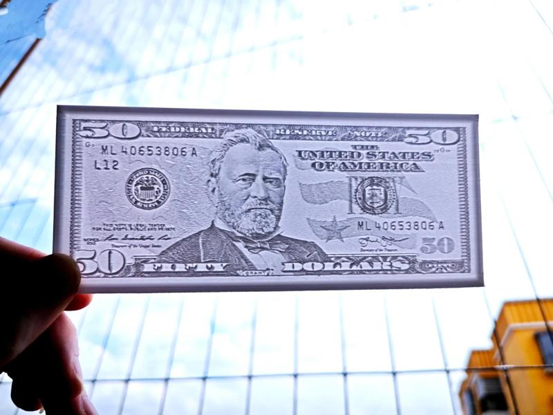 Amazing 3D printed relief US $50 bill pattern, US dollar relief painting