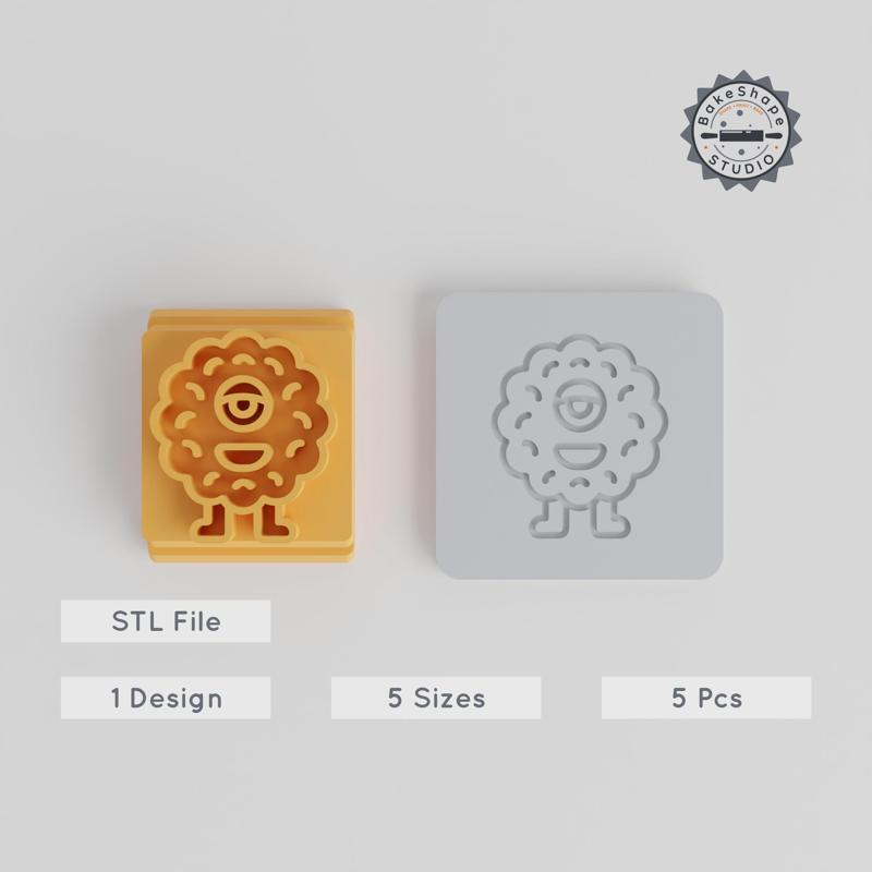Bush Monster Stamp Tile Set, 5 Sizes 20-40mm, Clay & Cookie Design, Alien Bush Motif