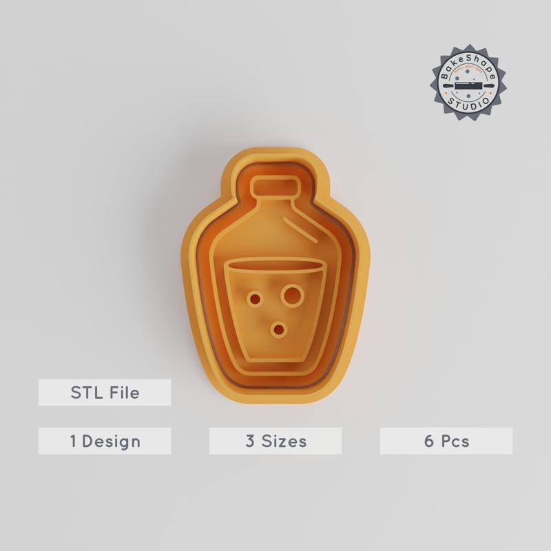 Potion Bottle Cutter & Stamp for Cookies, Fondant, Magic Elixirs, 3 Sizes, 6 Piece Set