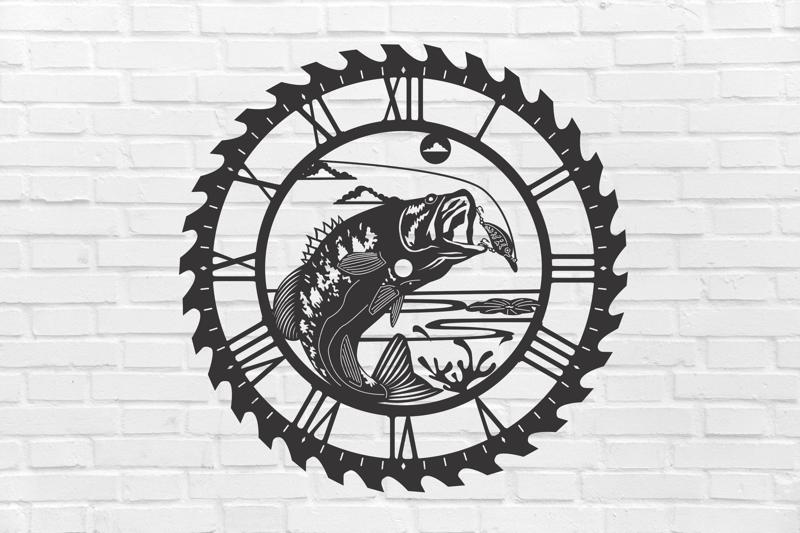 WALL CLOCK fish trawler hook rod