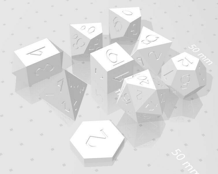 Polyset Dice (Sharp Edges) - Fantasy Elf Font - D2, D4, D4 Crystal, D6, D8, D10, D12, D% Vertical, D20