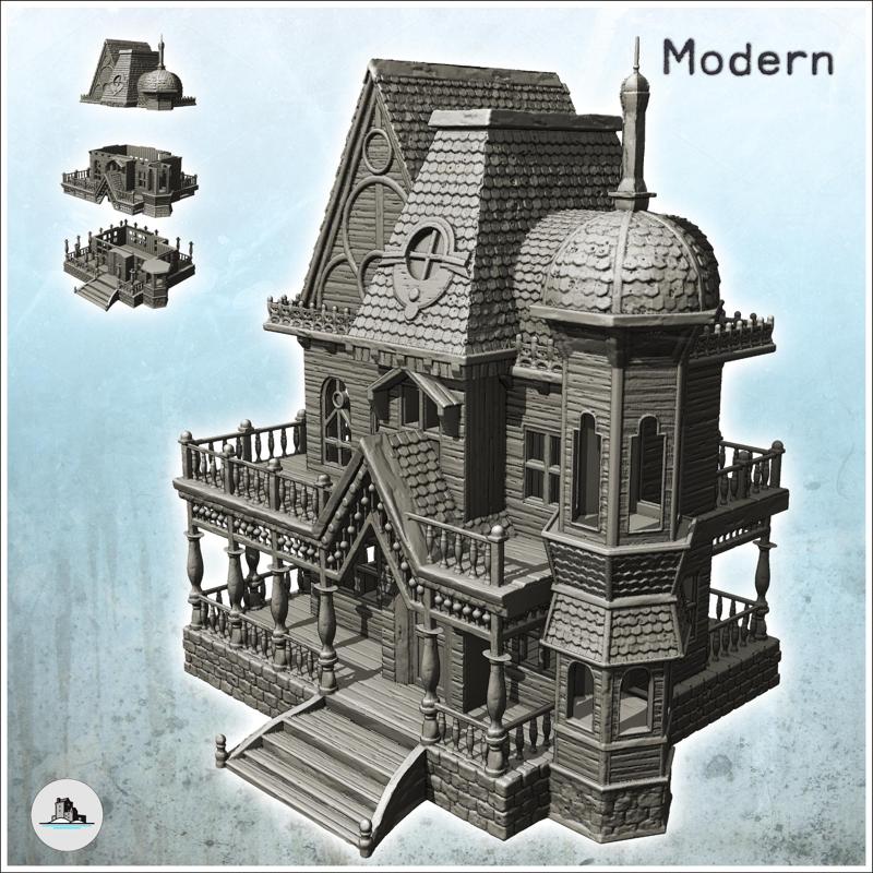 Modern spooky manor house with staircase and stone platform (2) - Cold Era Modern Warfare Conflict World War 3