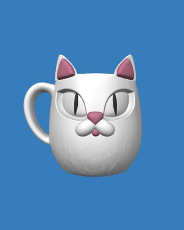 Cat Head Mug – 3D Printable STL File (Digital Download)