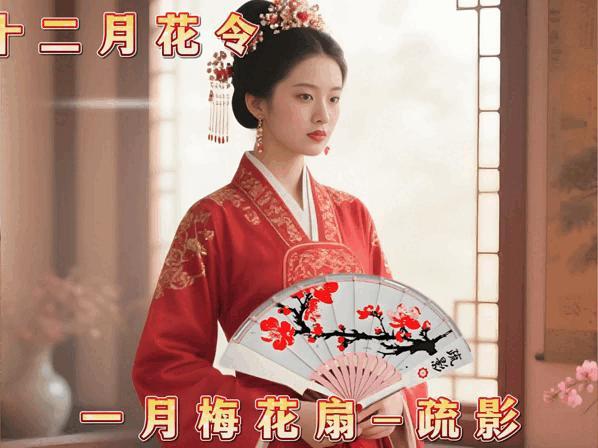 January Plum Blossom Folding Fan: Sparse Shadow, December Flower Order