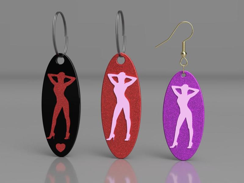 Silhouette woman earrings keychain