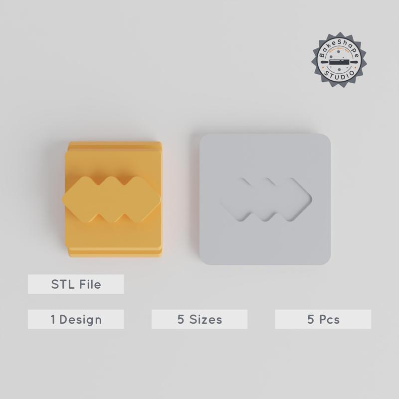 Abstract Wave Stamp Tile Set, 5 Sizes 20-40mm, Geometric Curly Line & Zigzag Pattern for Clay, Cookies, Fondant