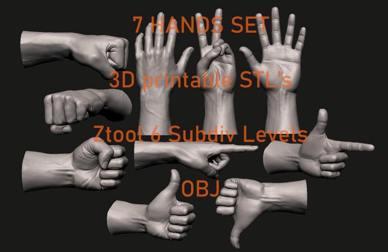 Hand 7 gestures 3D Printable 3D model