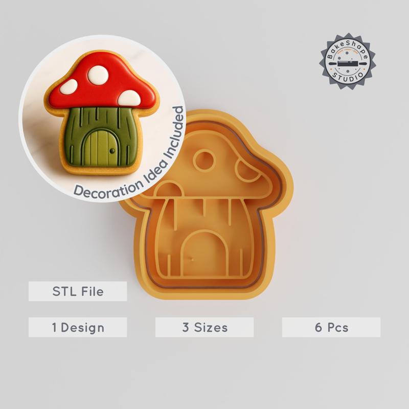Mushroom Shape Cutter & Stamp, 6-Piece Set for Cookies & Fondant, Fungi, Toadstool, Forest Mushroom, S/M/L PRODUCT_244