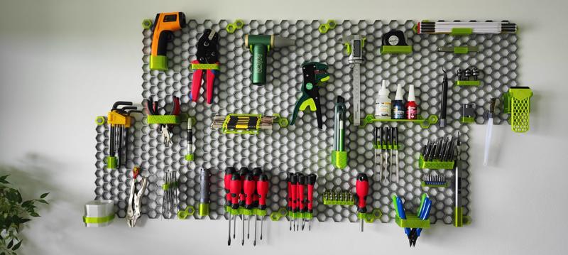 Tools mounts for honeycomb storage wall