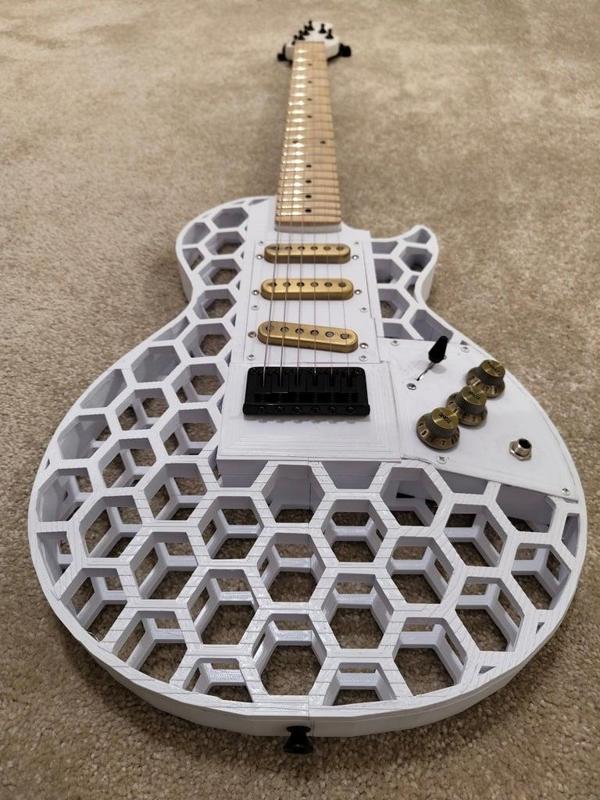 3D Printed Guitar - LP Style Hex Design - Full Size Playable