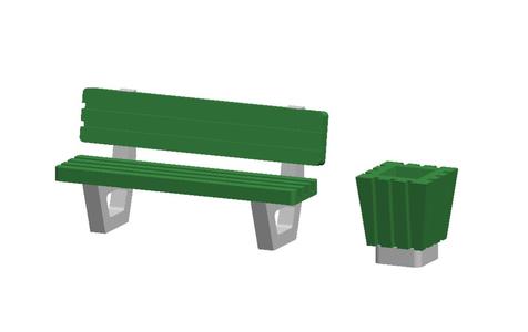 Park Bench with Garbage Can (1:160 N Scale)